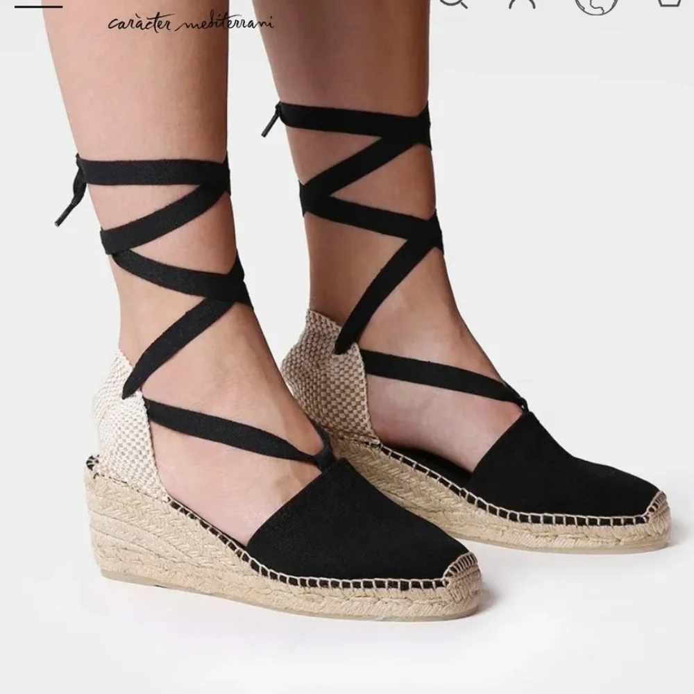 Toni Pons Valencia Wraparound Espadrille Wedge. Black. Size US 6.5. New.
